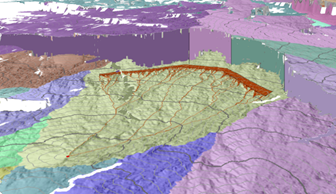 3D perspective of the flow of least cost paths 3D perspective of the flow of least cost paths